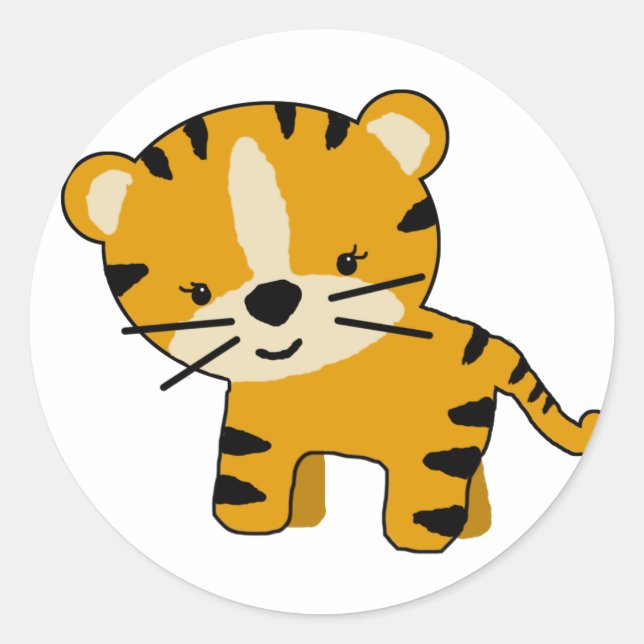 Baby Girl Cartoon Tiger Classic Round Sticker (Front)