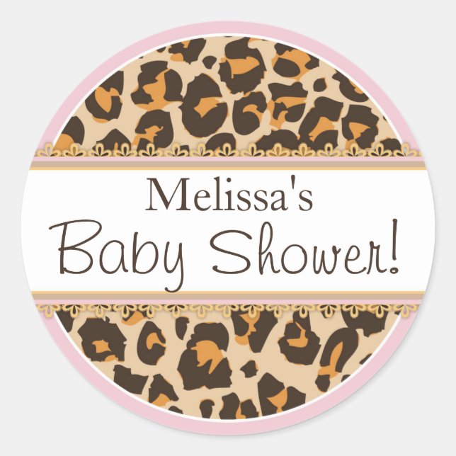 Baby Girl Cheetah Print Baby Shower Label (Front)