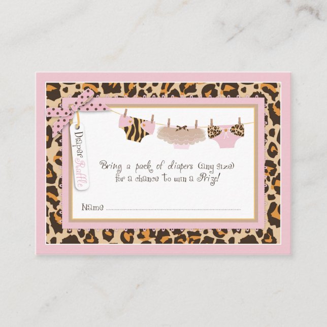 Baby Girl Cheetah Print Tutu Diaper Raffle Ticket Enclosure Card (Front)