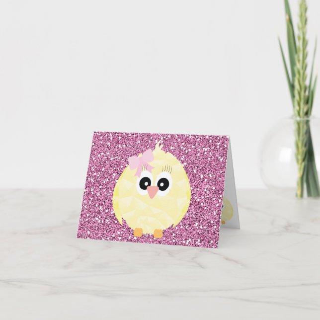 Baby Girl Chicks Pink Faux Glitter Holiday Card (Front)