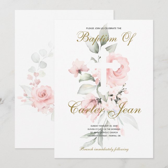 Baby Girl Christening Baptism Announcement (Front/Back)