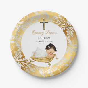 Baby Girl Christening Baptism Gold Silver Paper Plate