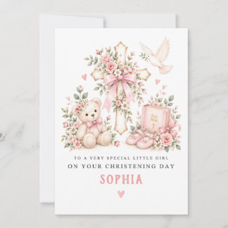 Baby girl christening - Personalised baptism card