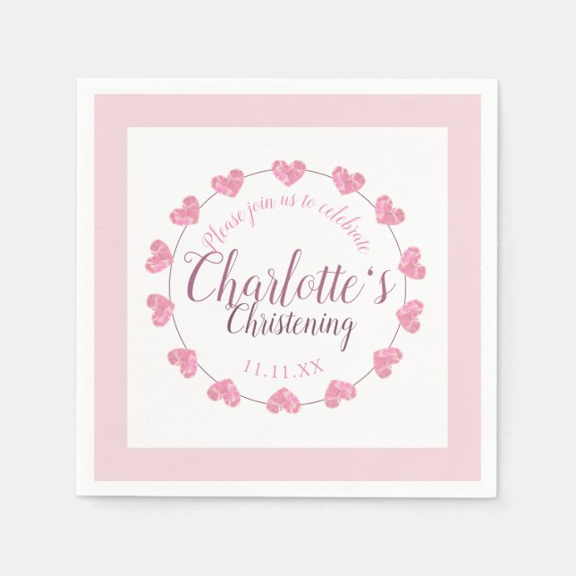 Baby girl christening pink & white napkin (Front)