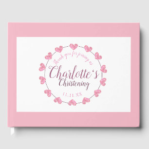 Baby girl christening pink & white personalised guest book