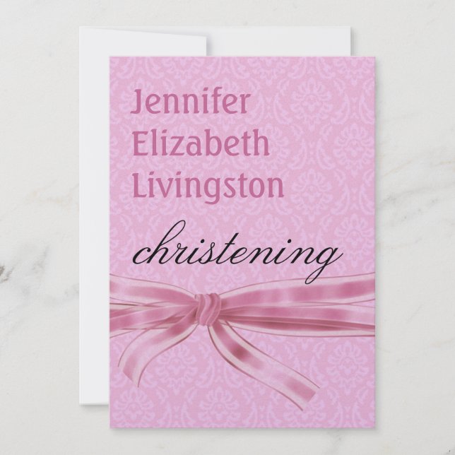 Baby Girl Christening Purple Pink Damask Metallic Invitation (Front)