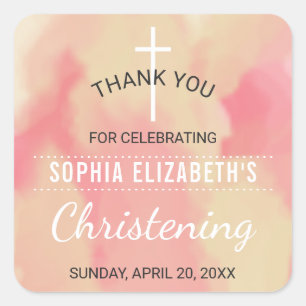 Baby Girl Christening Thank You Square Sticker