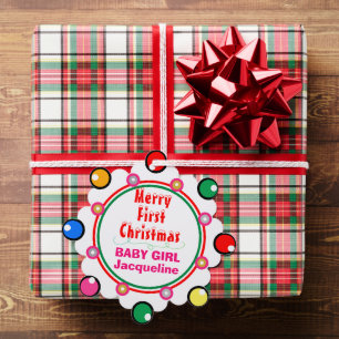 Baby Girl Christmas Red Green Blue Pink Tree Decoration Card