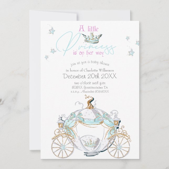 Baby Girl Cinderella Princess Carriage Baby Shower Invitation (Front)
