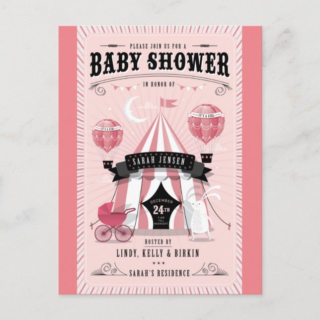 Baby Girl Circus Baby Shower Invitation (Front)