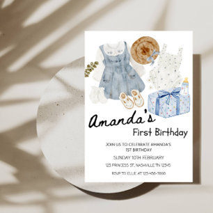 Baby Girl Clothes & Gift Box 1st Birthday Party Invitation