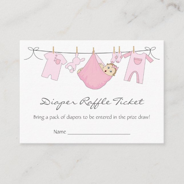 Baby Girl Clothes Line Diaper Raffle Business Card (Front)