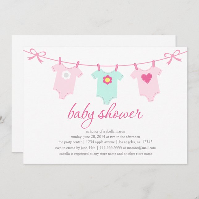Baby Girl Clothes | Pink Invitation (Front/Back)