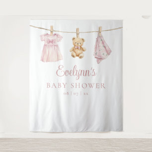 Baby Girl Clothesline Baby Shower Photo Backdrop Tapestry