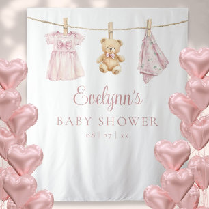 Baby Girl Clothesline Baby Shower Photo Backdrop Tapestry