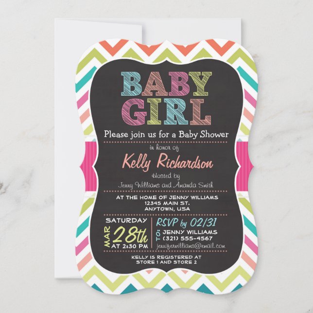 Baby Girl! Colourful Chevron Baby Shower Invitatio Invitation (Front)