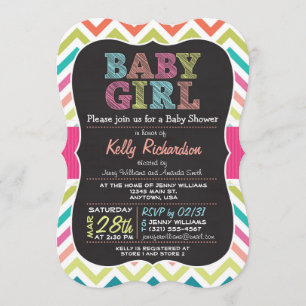 Baby Girl! Colourful Chevron Baby Shower Invitatio Invitation