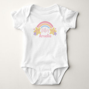 Baby Girl Colourful Rainbow And Stars Custom Name Bodysuit