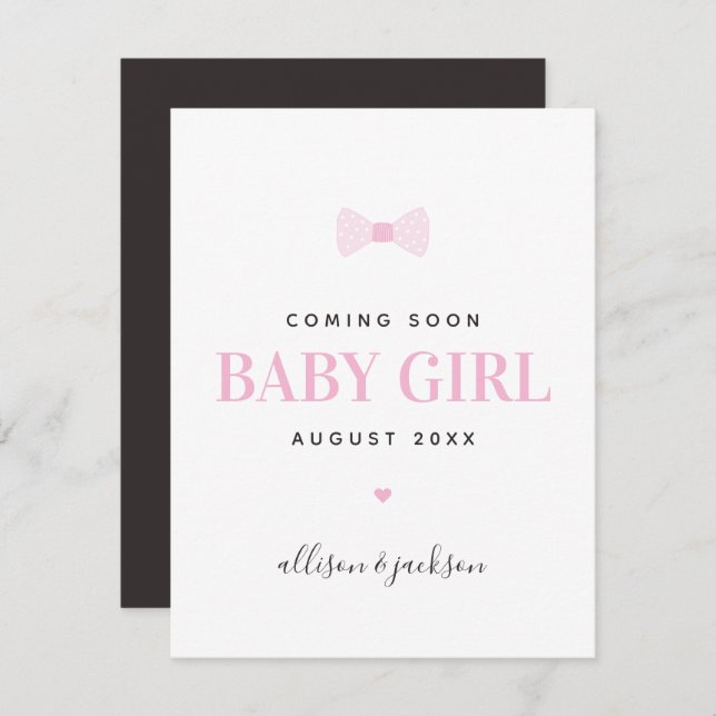 Baby Girl Coming Soon Pink Pregnancy Announcement (Front/Back)