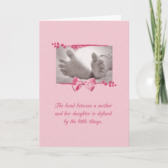 Baby Girl Congratulations Baby Feet With Pink Bow Card (Front)