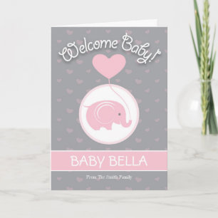 Baby Girl Congratulations Card with Elephant