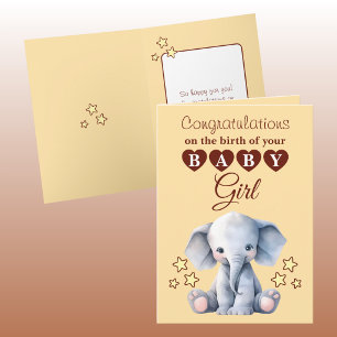 Baby girl congratulations elephant peach card