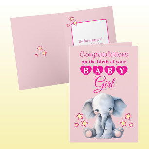 Baby girl congratulations elephant pink card