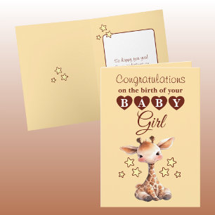 Baby girl congratulations giraffe peach card