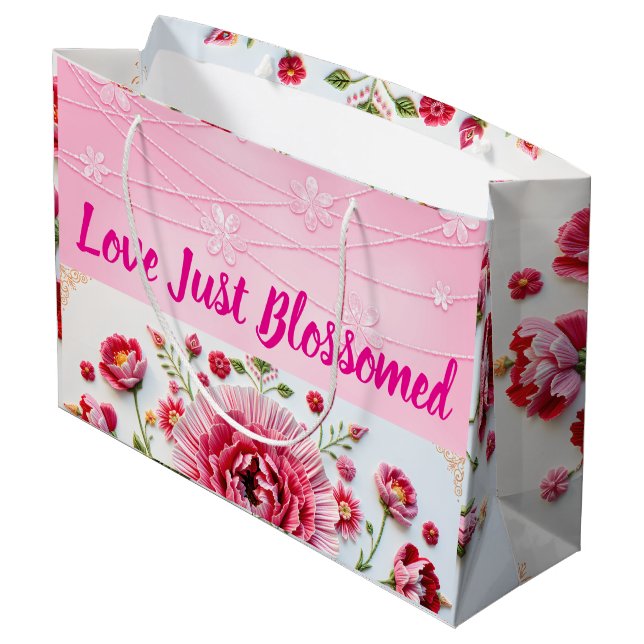 Baby Girl Congratulations  Love Just Blossomed Large Gift Bag (Back Angled)