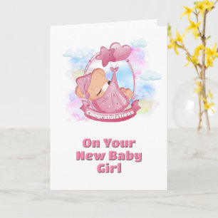 Baby Girl Congratulations Pink Teddy Bear Balloons Card