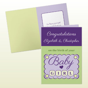 Baby girl congratulations purple green card