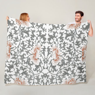 Baby Girl Coral Grey White Victorian Rose Pattern Fleece Blanket