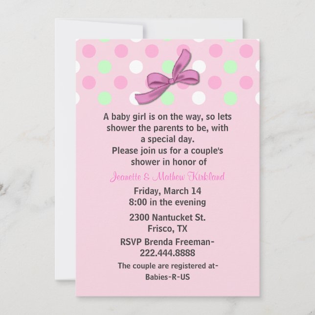 Baby Girl Couple's Baby Shower Invitation (Front)