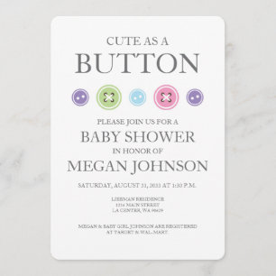 Baby Girl Cute as a Button Shower Invitation