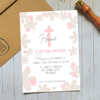 Baby Girl Cute Baptism Christening Invitation