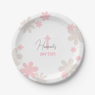Baby Girl Cute Baptism Christening Paper Plates