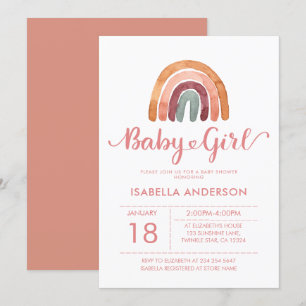 Baby Girl Cute Boho Rainbow Invitation