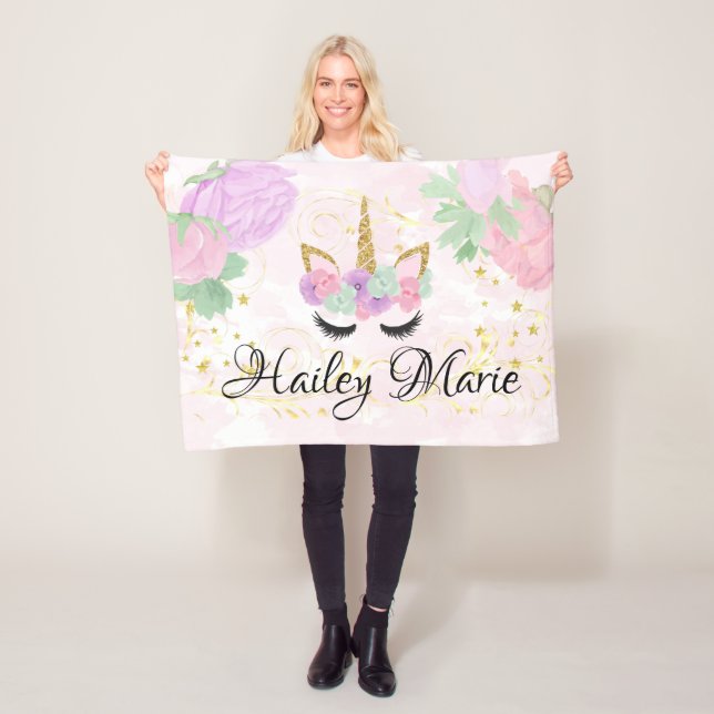 Baby Girl Cute Custom Personalised Unicorn Fleece Blanket (In Situ)