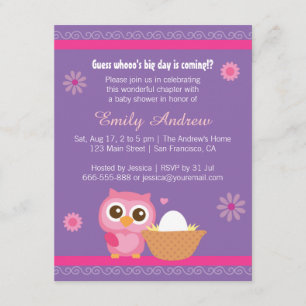 Baby Girl, Cute Owl Baby Shower Invitation