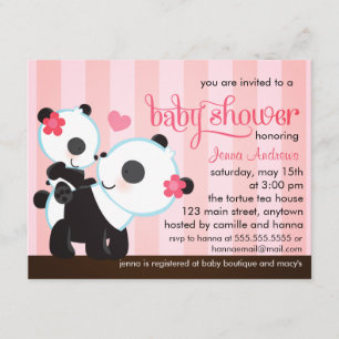 Baby Girl Cute Panda Baby Shower Invitation
