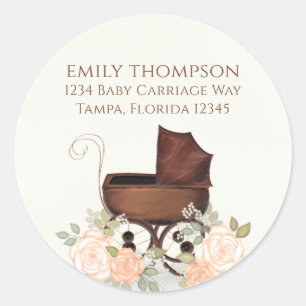 Baby Girl Cute Vintage Carriage Return Address Classic Round Sticker
