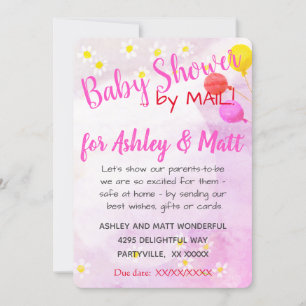 Baby Girl Daisies Balloon Pink  Baby Shower Invitation