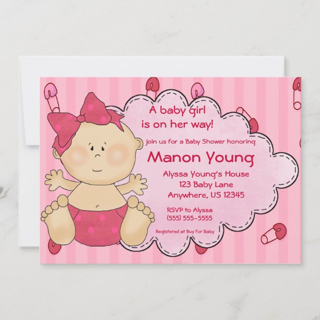 Baby Girl Diaper Pins Pink Shower Invitation (Front)