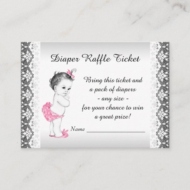 Baby Girl Diaper Raffle Ticket Enclosure Card (Front)