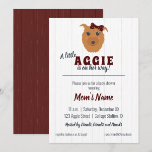 Baby Girl Dog Maroon Baby Shower Invitation