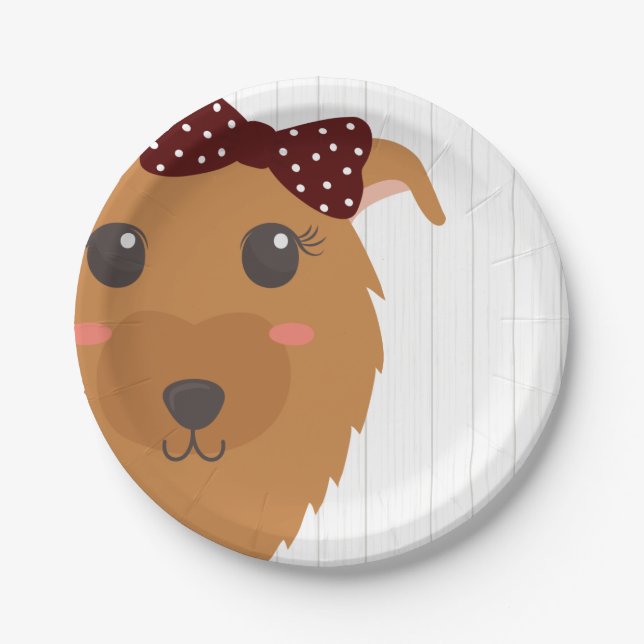 Baby Girl Dog Maroon Baby Shower Paper Plate (Front)