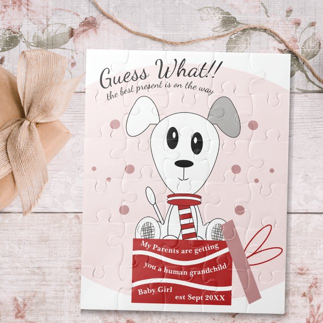 Baby Girl Dog Pregnancy Announcement (Red) Jigsaw Puzzle (Creator Uploaded)