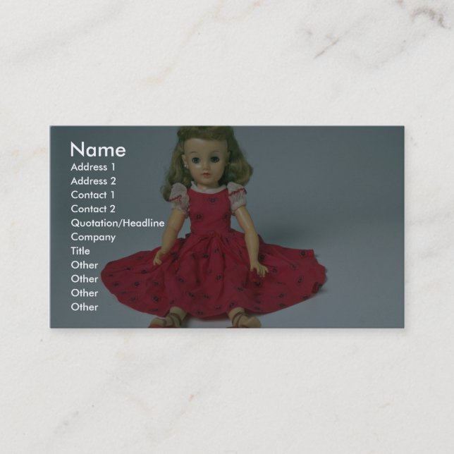 Baby girl doll dressed in red business card (Front)