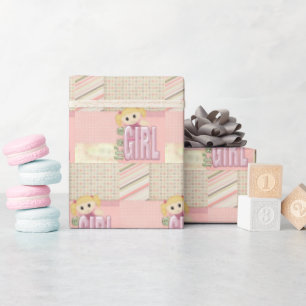 Baby Girl Doll Patchwork Quilt Wrapping Paper