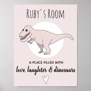 Baby Girl Doodle Dinosaur Pink T-Rex Name Nursery Poster